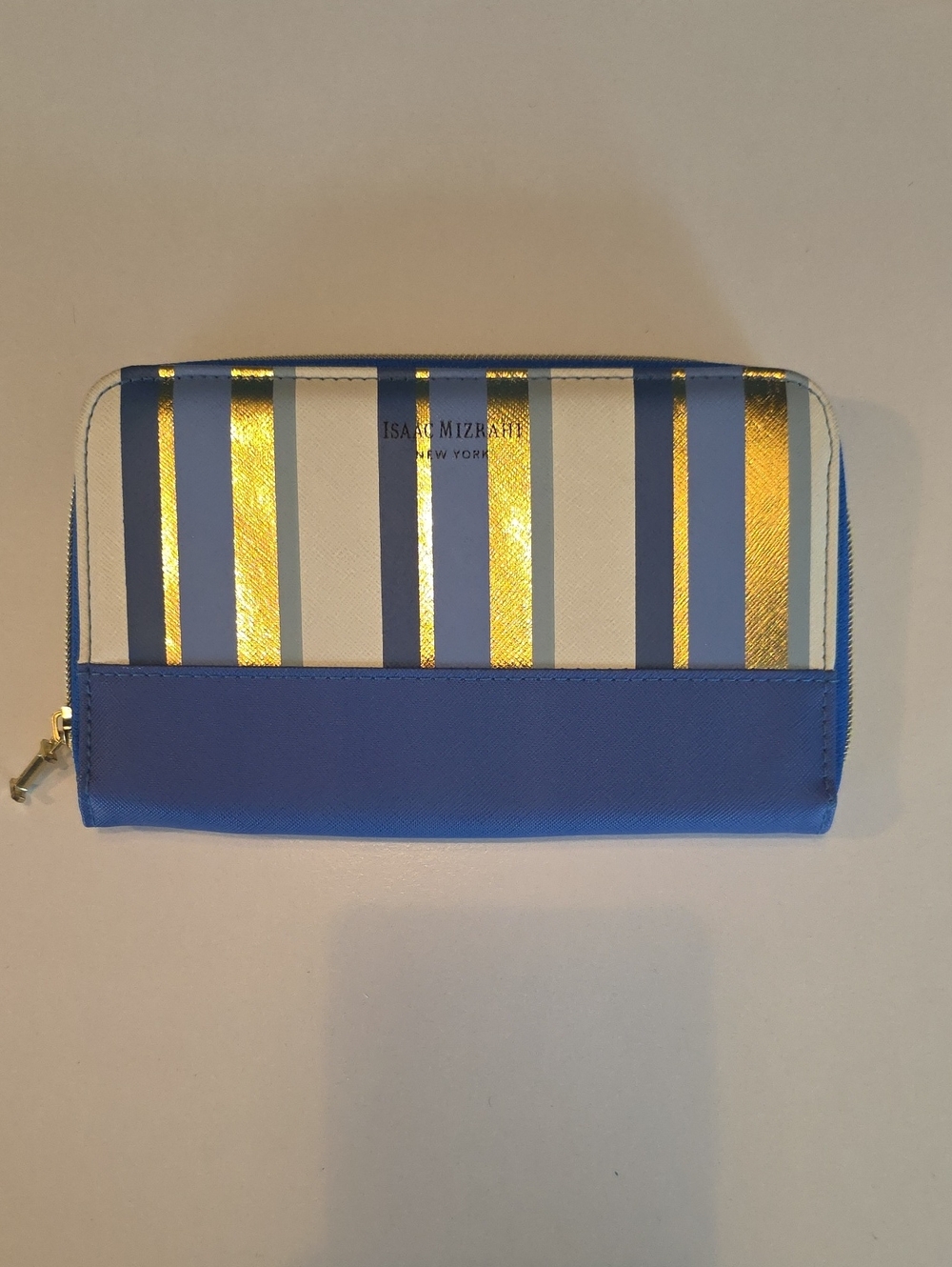 Isaac Mizrahi Blue, White & Gold Striped Zip-Around Wallet